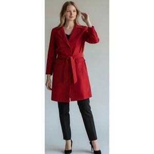 Mary Kay Star by Brookhurst Red Trench Coat Belted Star Print Lining Size SR